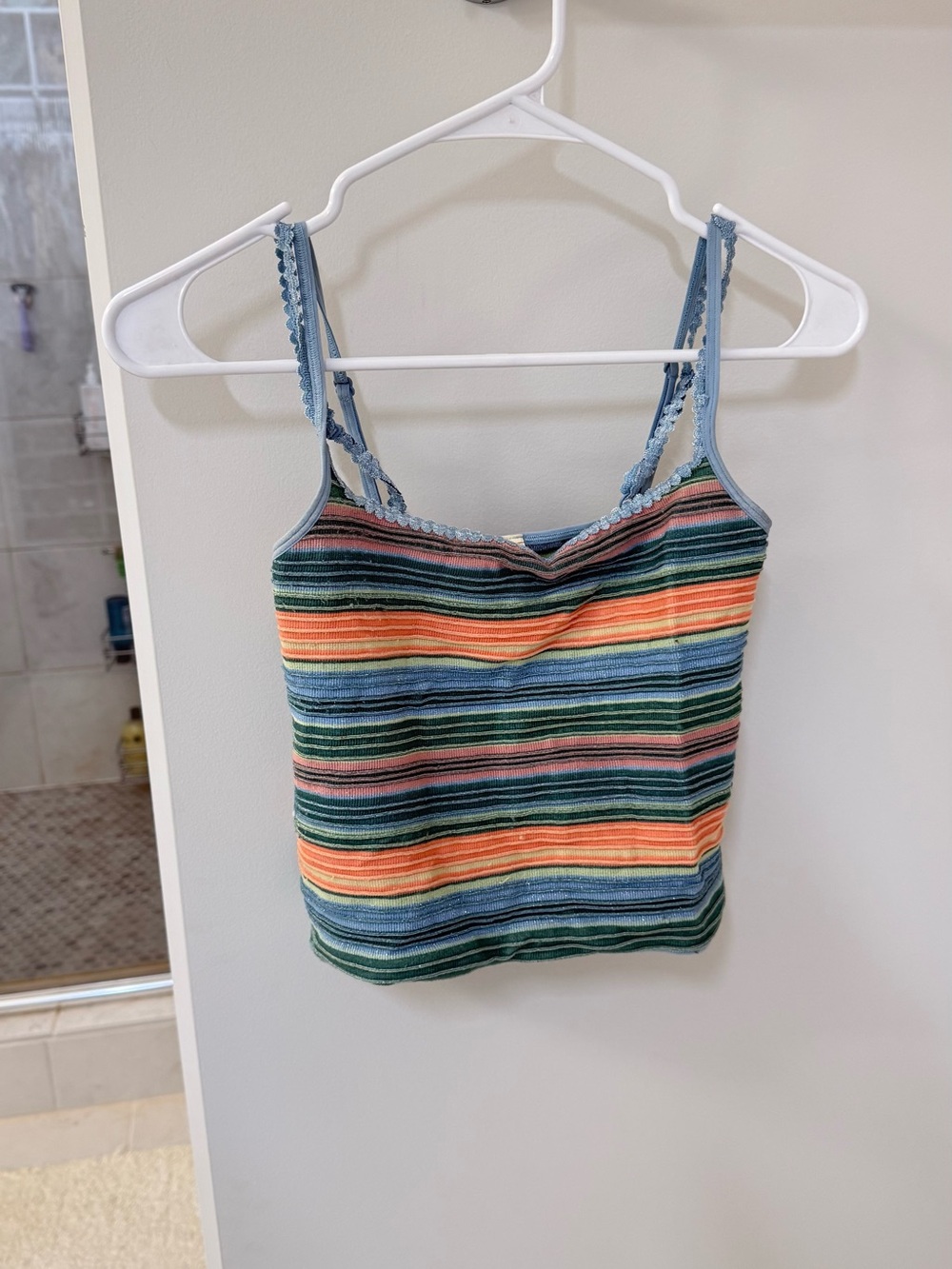 Anthropologie Striped Multicolor Ribbed Cami Tank Top - Blue/Green/Orange